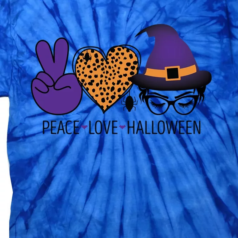 Peace Love Halloween Glasses And Lashes Witch Leopard Print Gift Tie-Dye T-Shirt