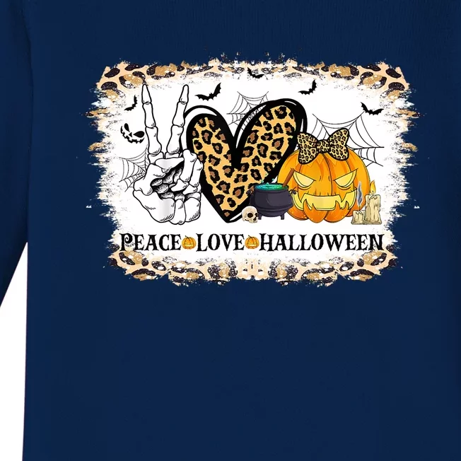 Peace Love Halloween Happy Halloween Heart Pumpkin Leopard Gift Baby Long Sleeve Bodysuit