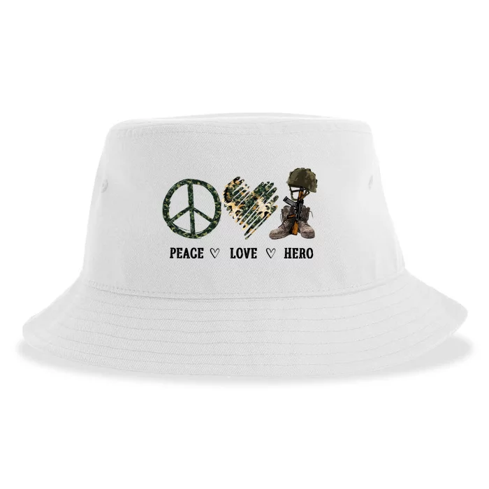 Peace Love Hero Veteran Dad Gift Father's Day Sustainable Bucket Hat