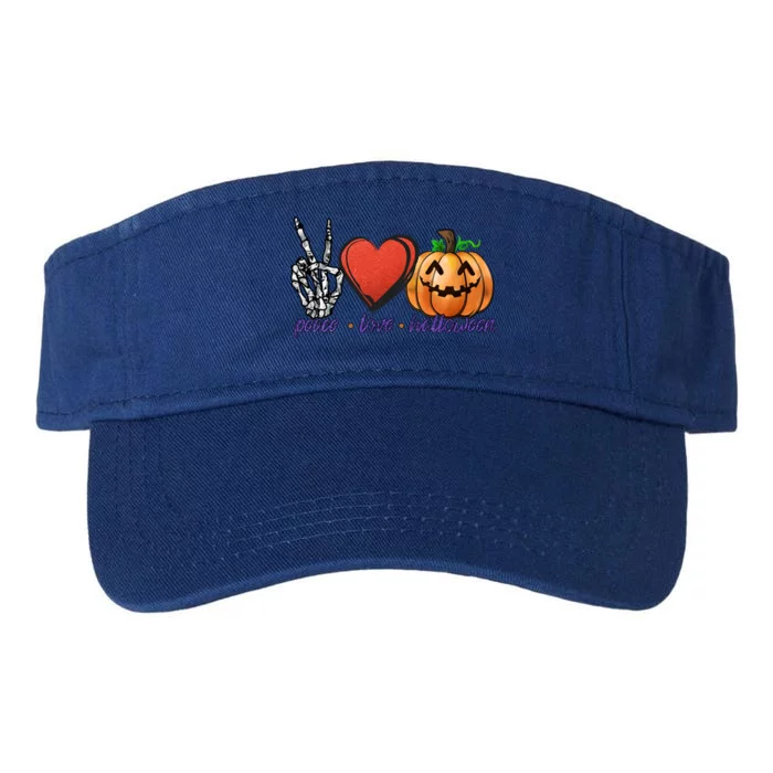 Peace Love Halloween Happy Halloween Pumpkin Skeleton Heart Gift Valucap Bio-Washed Visor