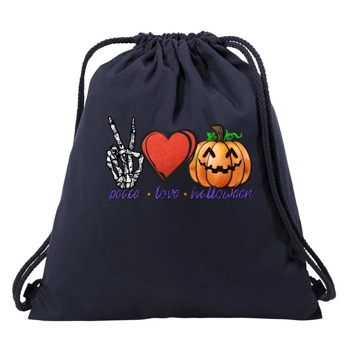 Peace Love Halloween Happy Halloween Pumpkin Skeleton Heart Gift Drawstring Bag