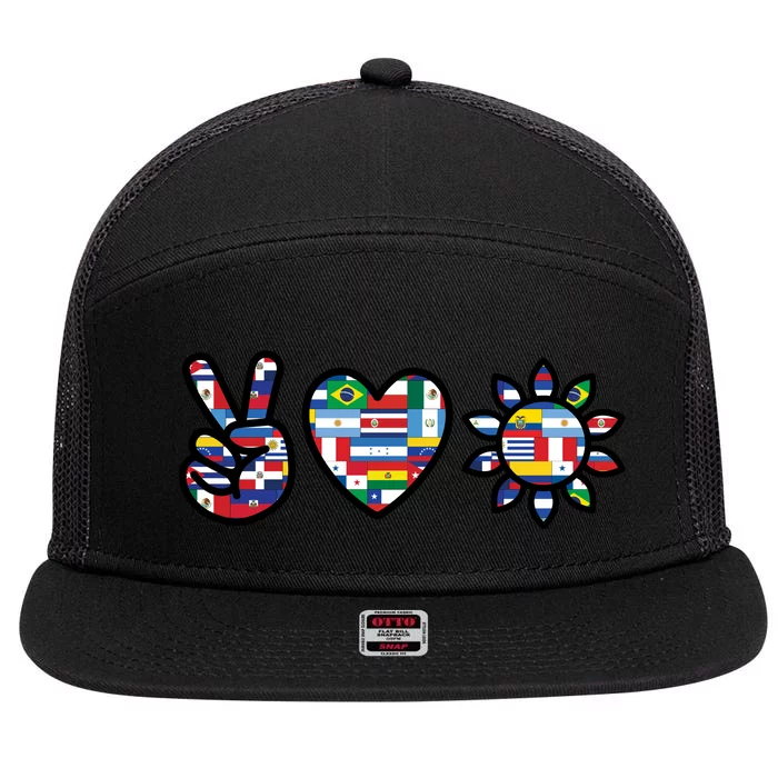 Peace Love Hispanic Heritage Month 7 Panel Mesh Trucker Snapback Hat