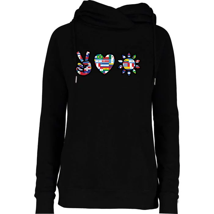 Peace Love Hispanic Heritage Month Womens Funnel Neck Pullover Hood