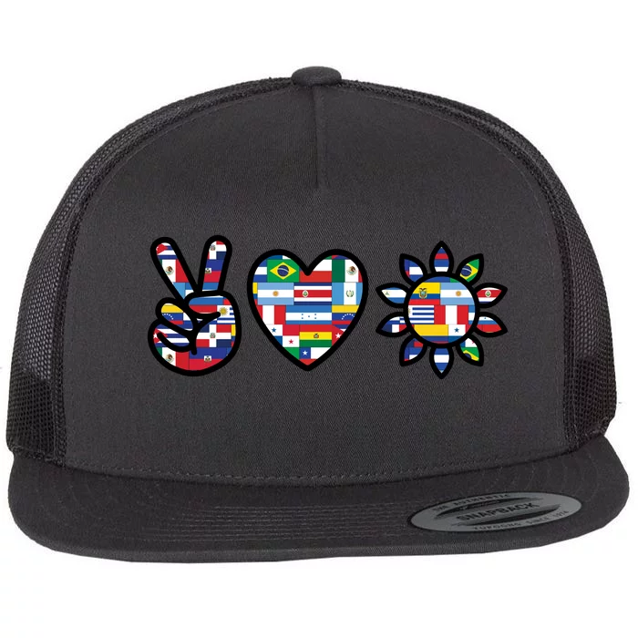 Peace Love Hispanic Heritage Month Flat Bill Trucker Hat