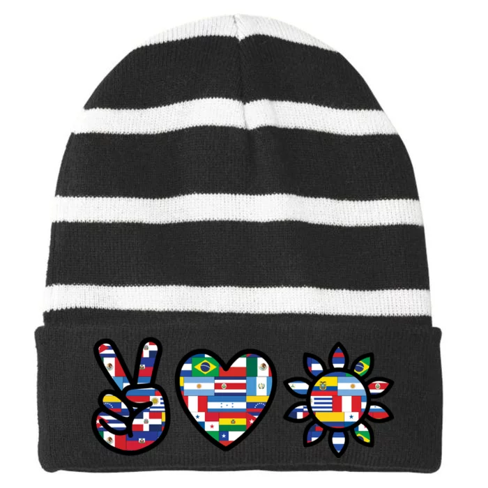 Peace Love Hispanic Heritage Month Striped Beanie with Solid Band