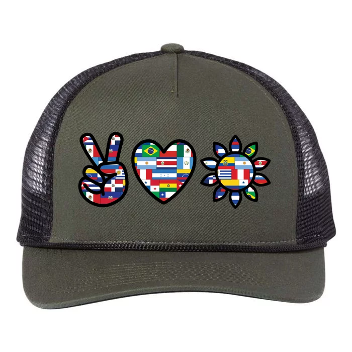 Peace Love Hispanic Heritage Month Retro Rope Trucker Hat Cap