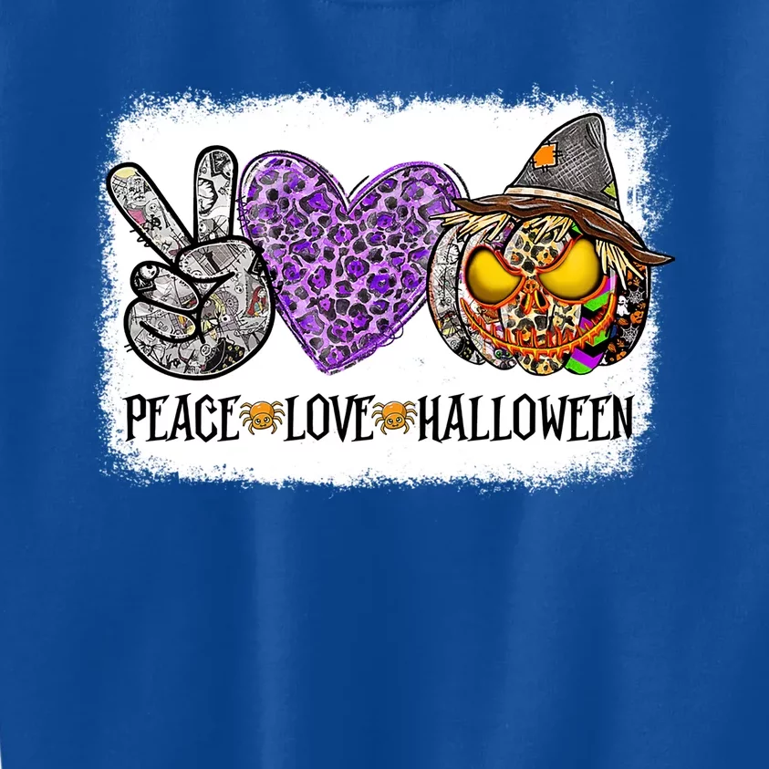 Peace Love Halloween Leopard Heart Pumpkin Witch Bleached Gift Kids Sweatshirt