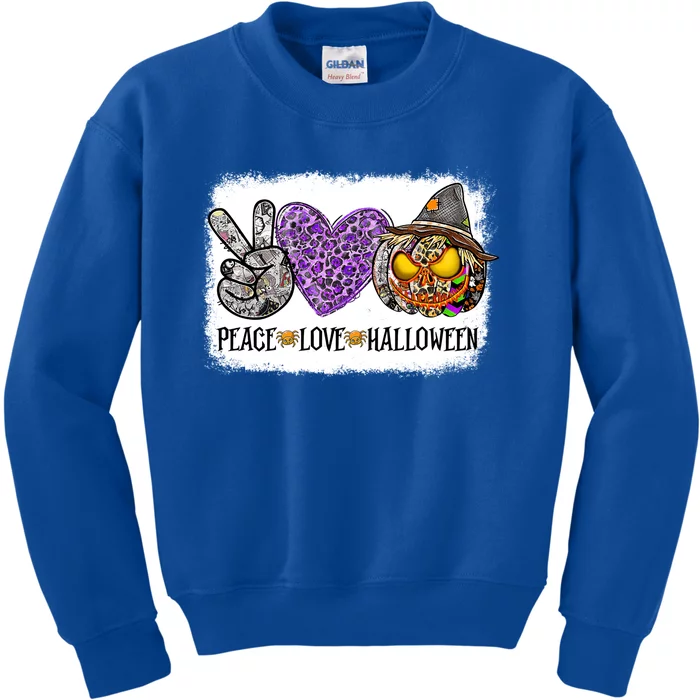 Peace Love Halloween Leopard Heart Pumpkin Witch Bleached Gift Kids Sweatshirt