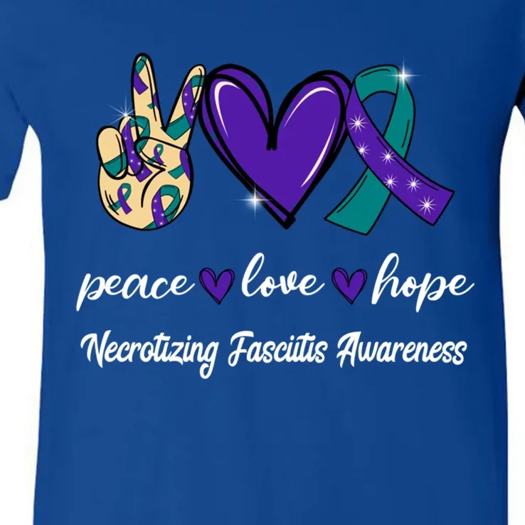 Peace Love Hope Necrotizing Fasciitis Ribbon Awareness Gift V-Neck T-Shirt