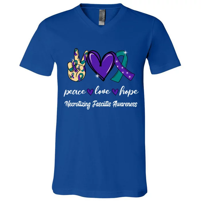 Peace Love Hope Necrotizing Fasciitis Ribbon Awareness Gift V-Neck T-Shirt