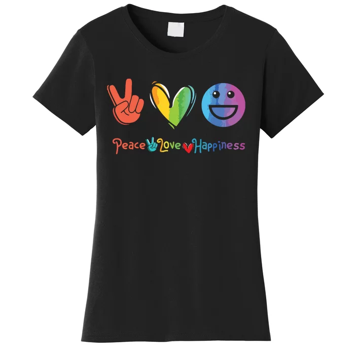 Peace Love Happiness Rainbow Watercolor Happy Face Smile Women's T-Shirt