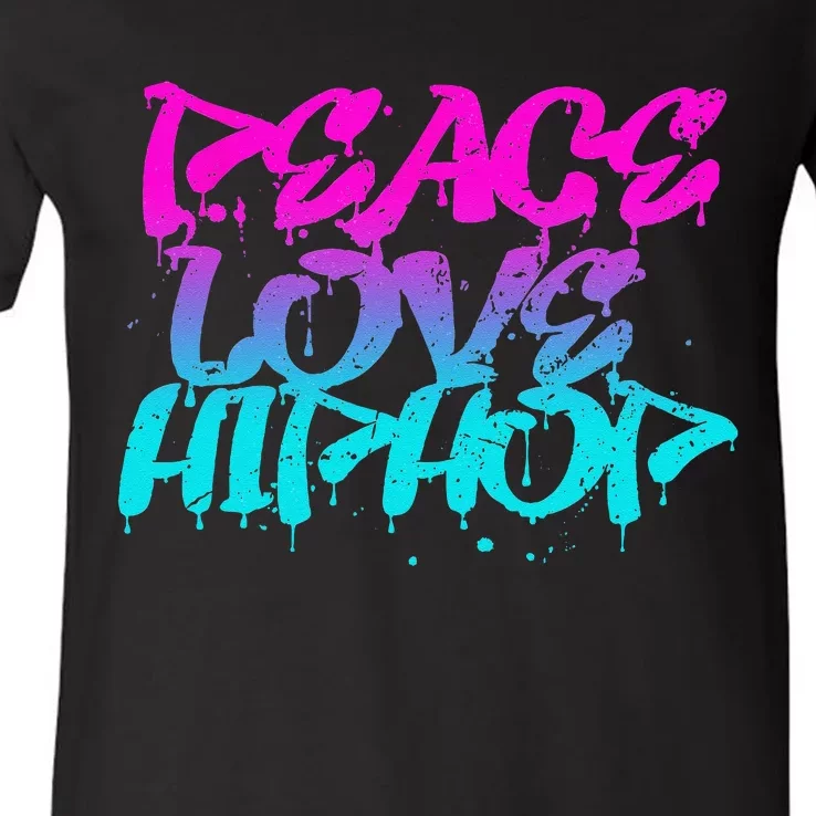 Peace Love Hip Hop Graffiti Retro Rap Music V-Neck T-Shirt