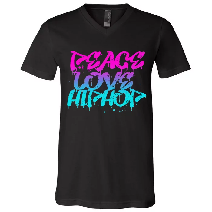 Peace Love Hip Hop Graffiti Retro Rap Music V-Neck T-Shirt