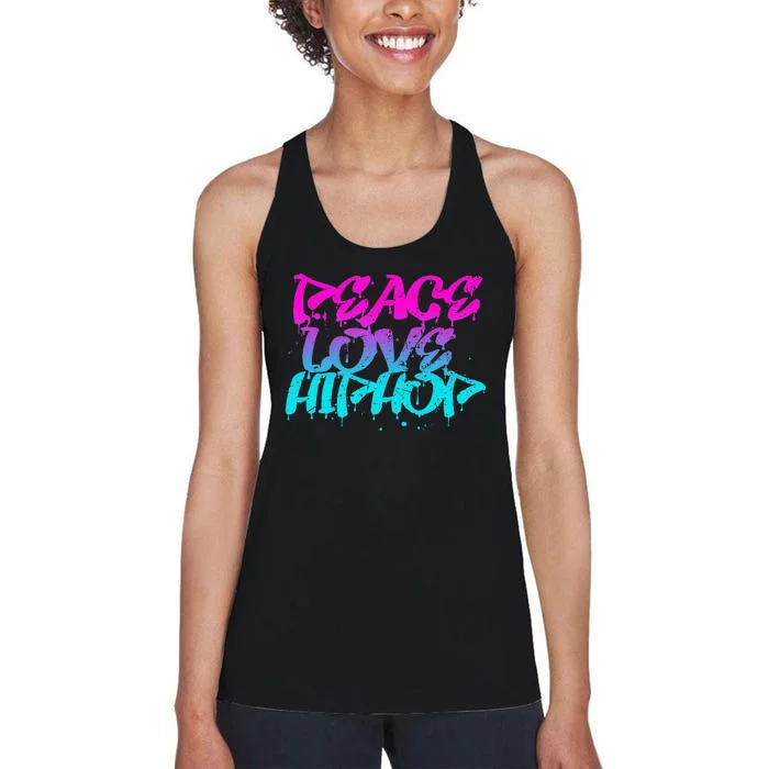 Peace Love Hip Hop Graffiti Retro Rap Music Women's Racerback Tank