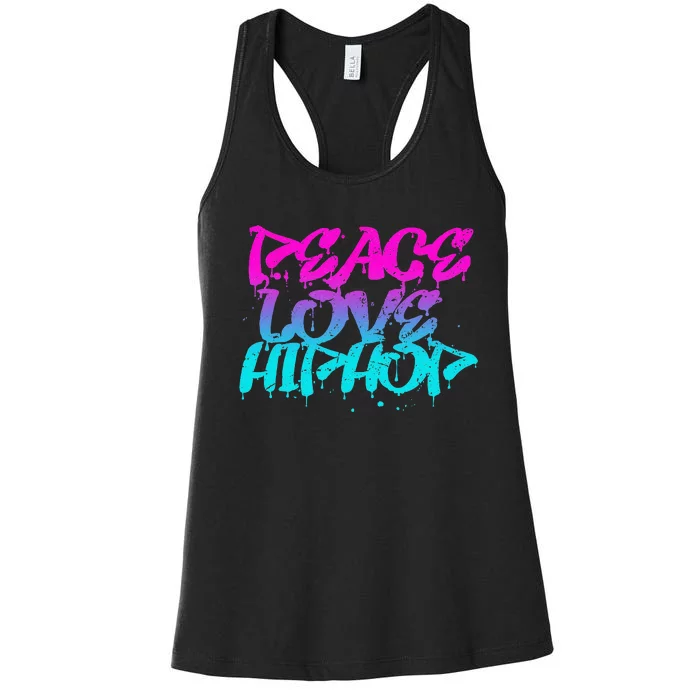 Peace Love Hip Hop Graffiti Retro Rap Music Women's Racerback Tank