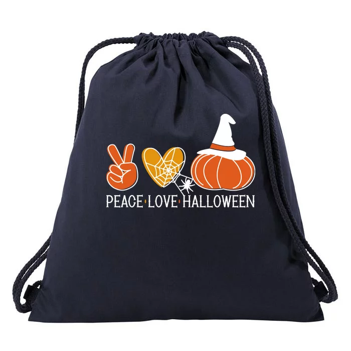 Peace Love Halloween Drawstring Bag