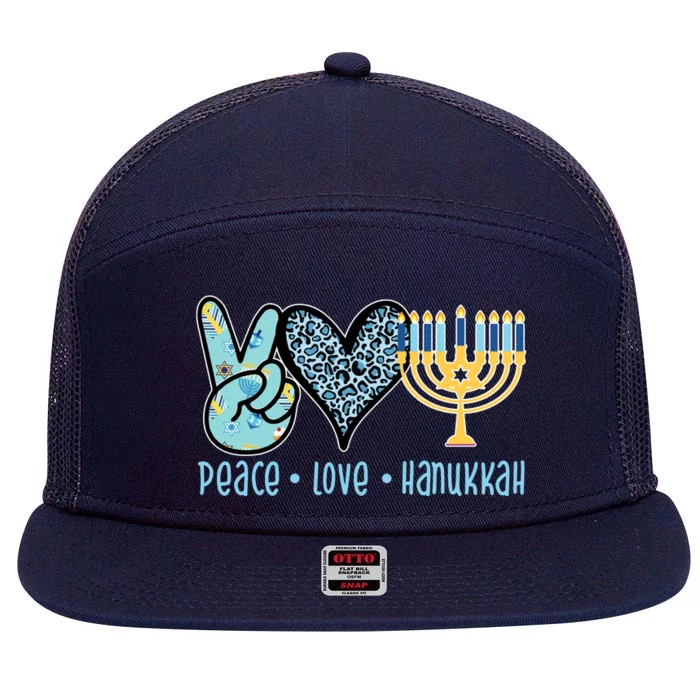 Peace Love Hanukkah Cute Gift 7 Panel Mesh Trucker Snapback Hat