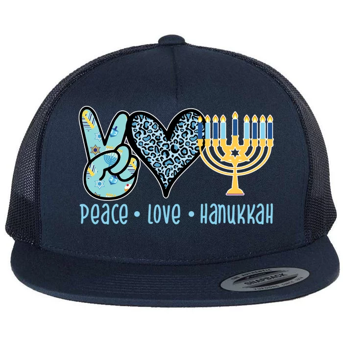 Peace Love Hanukkah Cute Gift Flat Bill Trucker Hat