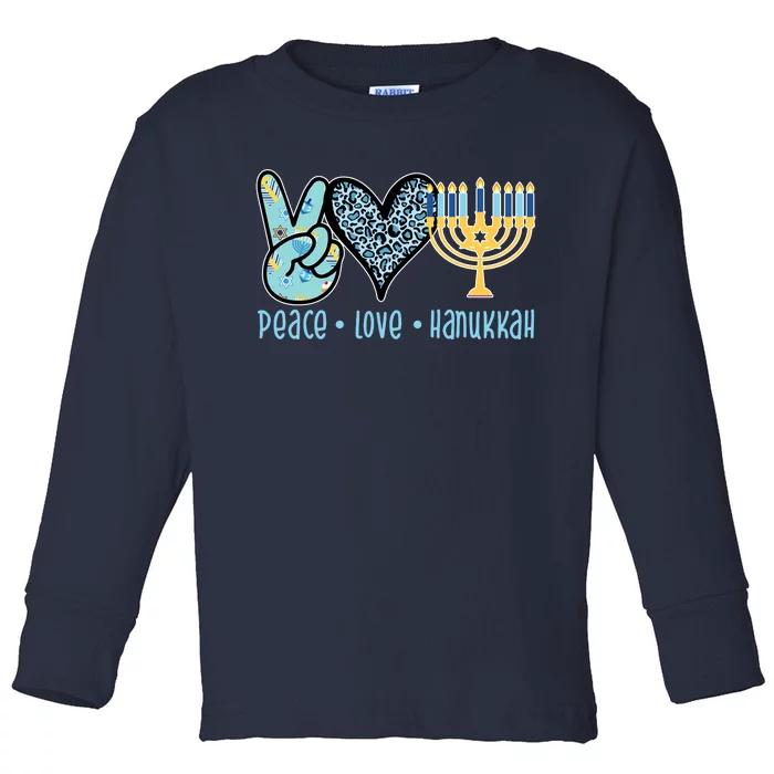 Peace Love Hanukkah Cute Gift Toddler Long Sleeve Shirt