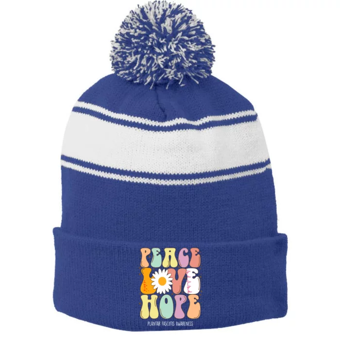 Peace Love Hope Plantar Fasciitis Awareness Gift Stripe Pom Pom Beanie