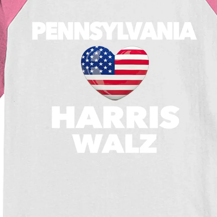 Pennsylvania Loves Harris Walz America Usa Election Pa Gift Kids Colorblock Raglan Jersey