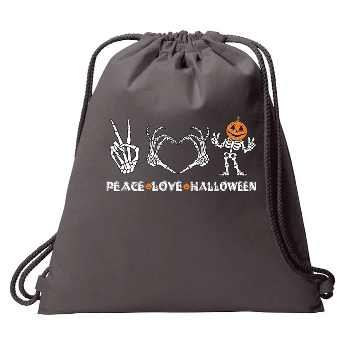 Peace Love Halloween Happy Halloween Pumpkin Skeleton Hands Drawstring Bag