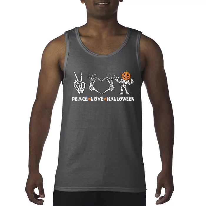 Peace Love Halloween Happy Halloween Pumpkin Skeleton Hands Tank Top