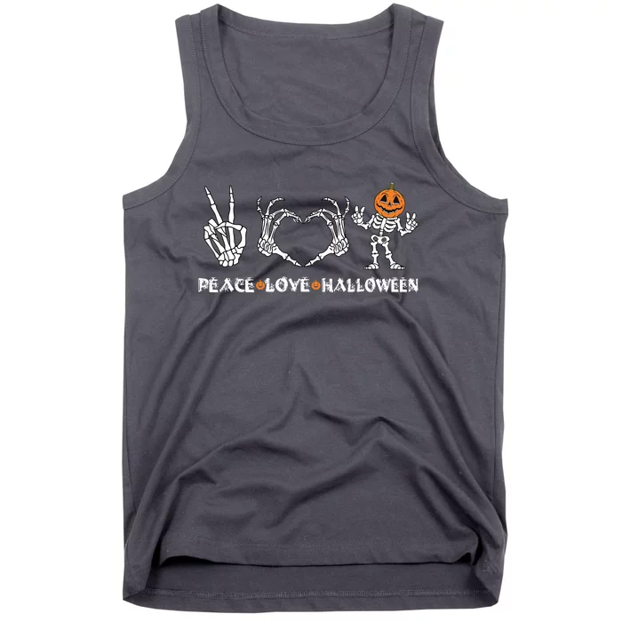 Peace Love Halloween Happy Halloween Pumpkin Skeleton Hands Tank Top