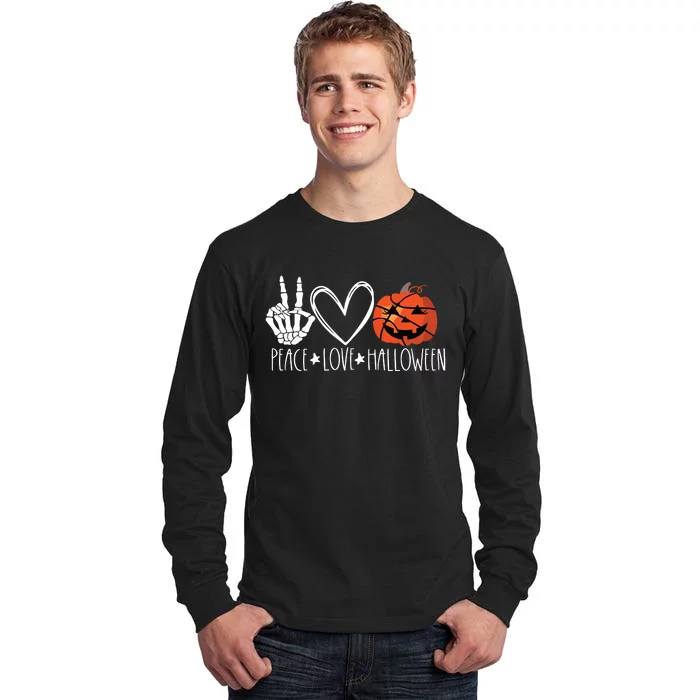 Peace Love Halloween Pumpkin Basketball For Girl Women Tall Long Sleeve T-Shirt