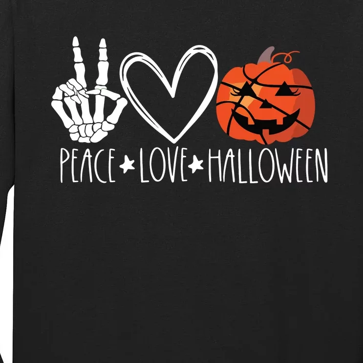 Peace Love Halloween Pumpkin Basketball For Girl Women Tall Long Sleeve T-Shirt