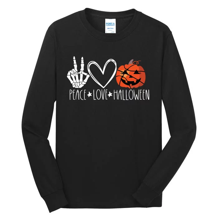 Peace Love Halloween Pumpkin Basketball For Girl Women Tall Long Sleeve T-Shirt