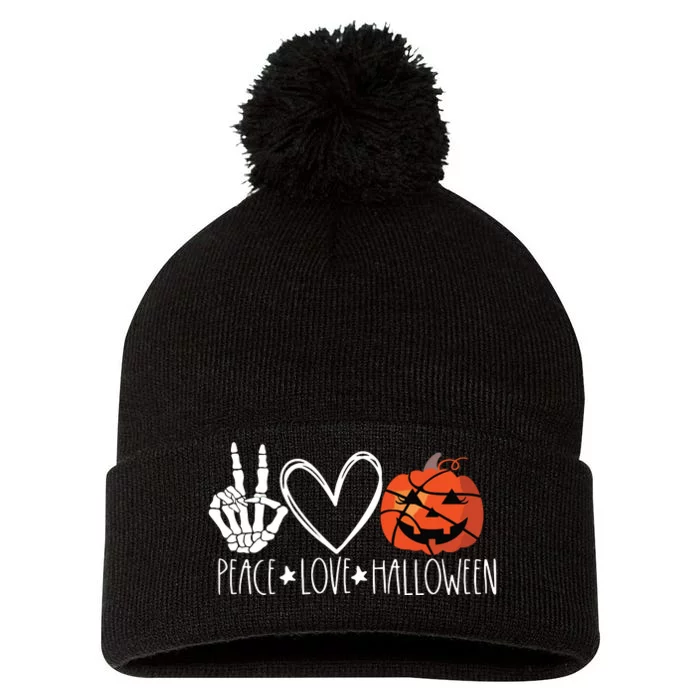 Peace Love Halloween Pumpkin Basketball For Girl Women Pom Pom 12in Knit Beanie