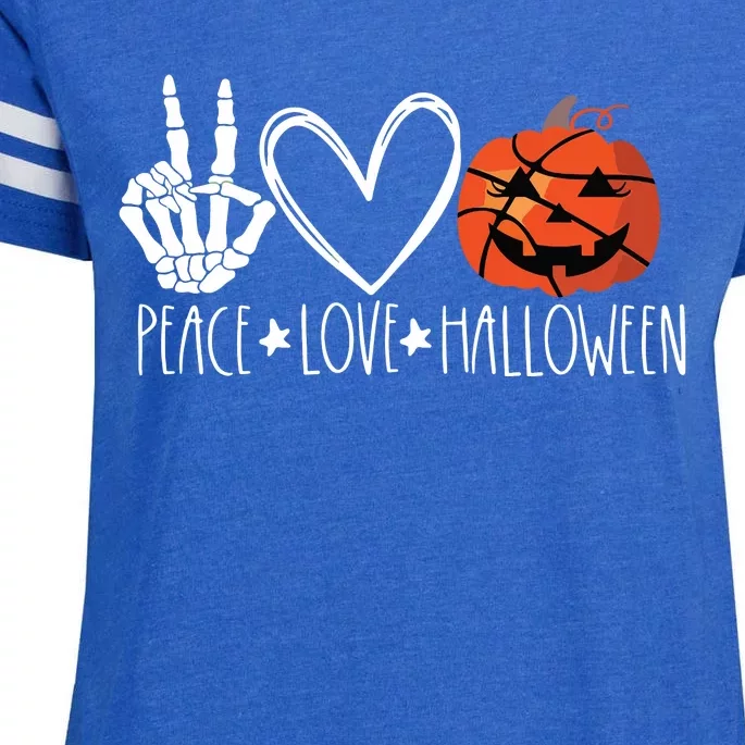 Peace Love Halloween Pumpkin Basketball For Girl Women Enza Ladies Jersey Football T-Shirt