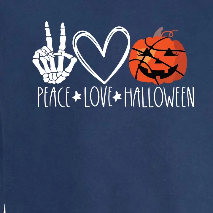 Peace Love Halloween Pumpkin Basketball For Girl Women Garment-Dyed Sweatshirt