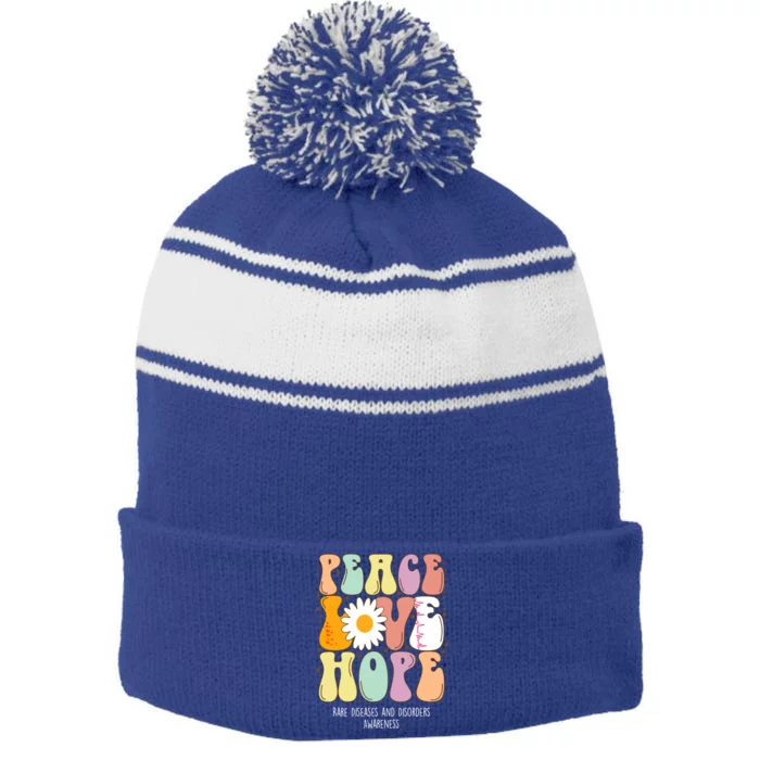 Peace Love Hope Rare Diseases And Disorders Awareness Gift Funny Gift Stripe Pom Pom Beanie