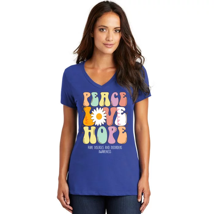 Peace Love Hope Rare Diseases And Disorders Awareness Gift Funny Gift Women's V-Neck T-Shirt