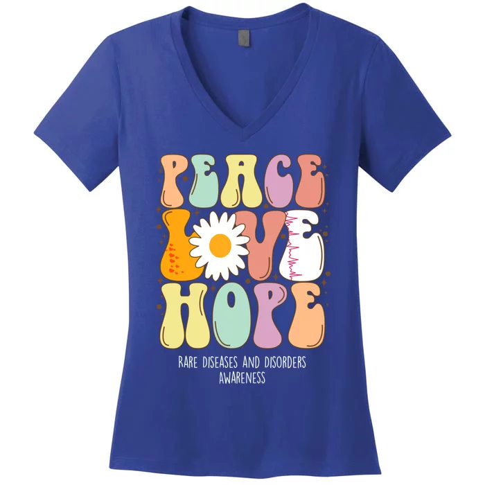 Peace Love Hope Rare Diseases And Disorders Awareness Gift Funny Gift Women's V-Neck T-Shirt