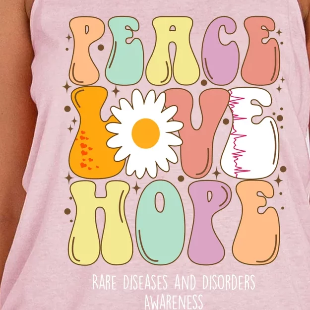 Peace Love Hope Rare Diseases And Disorders Awareness Gift Funny Gift Women's Knotted Racerback Tank