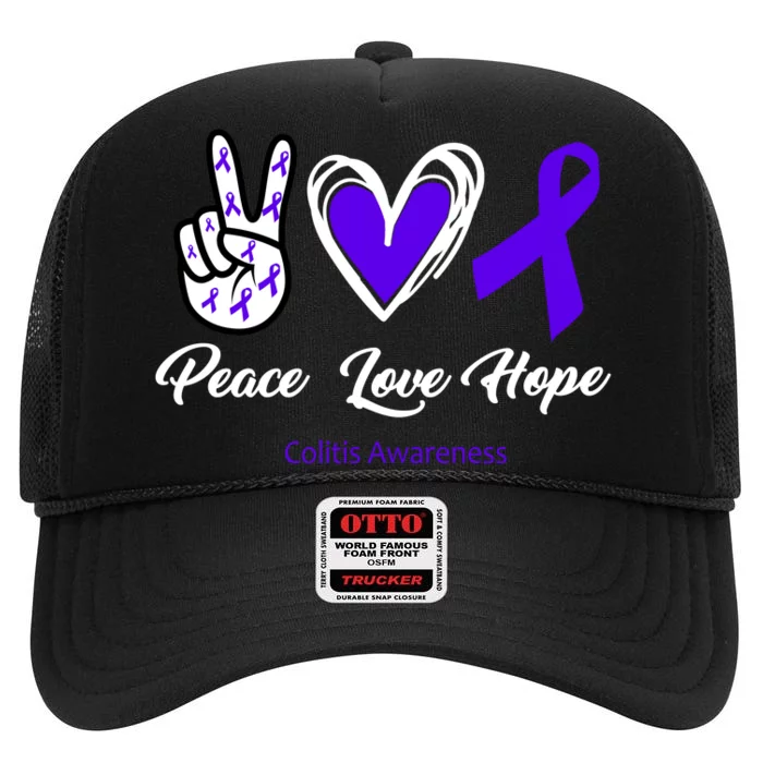 Peace Love Hope Colitis Awareness High Crown Mesh Trucker Hat