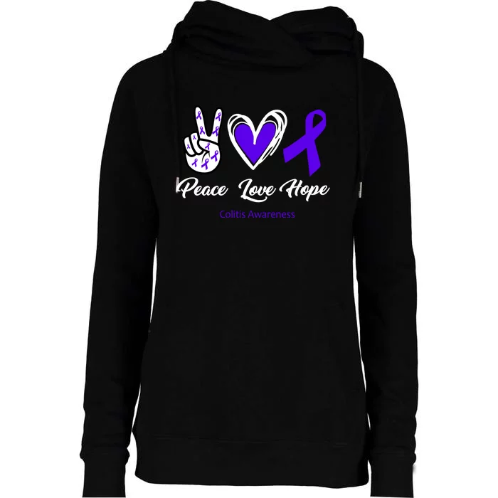 Peace Love Hope Colitis Awareness Womens Funnel Neck Pullover Hood