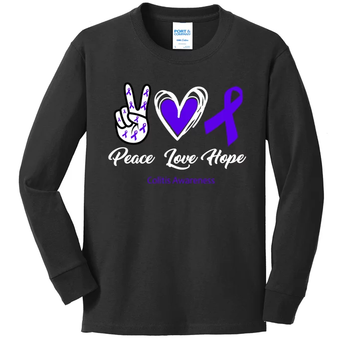 Peace Love Hope Colitis Awareness Kids Long Sleeve Shirt