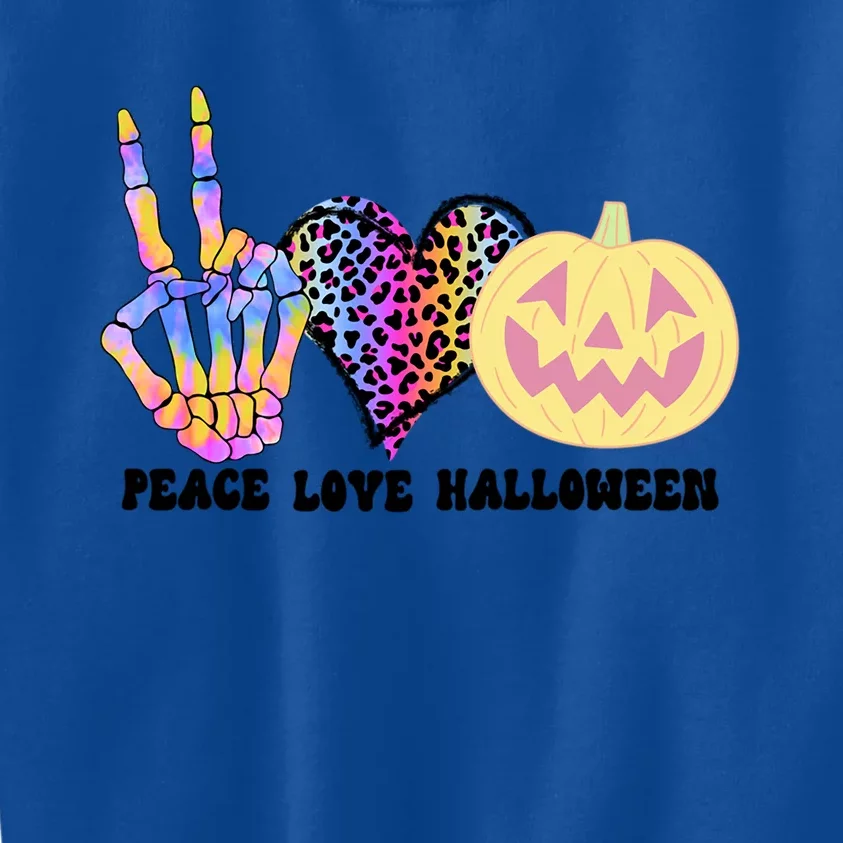 Peace Love Halloween Skeleton Hand And Tie Dye Leopard Heart Cute Gift Kids Sweatshirt