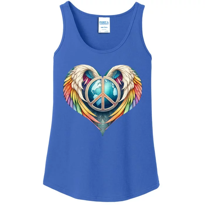 Peace Love Heart Angel And Earth In Rainbow Colors Gift Ladies Essential Tank