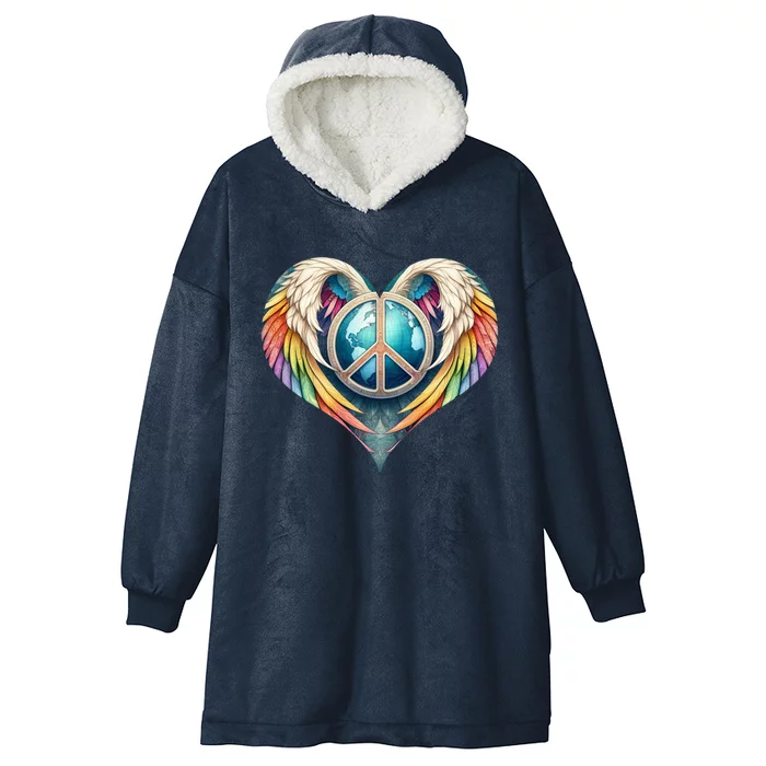 Peace Love Heart Angel And Earth In Rainbow Colors Gift Hooded Wearable Blanket