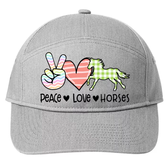 Peace Love Horses Gift 7-Panel Snapback Hat