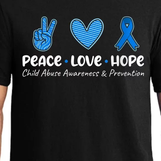 Peace Love Hope Abuse Awareness Prevention Blue Ribbon Gift Pajama Set