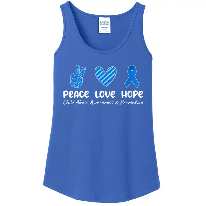 Peace Love Hope Abuse Awareness Prevention Blue Ribbon Gift Ladies Essential Tank