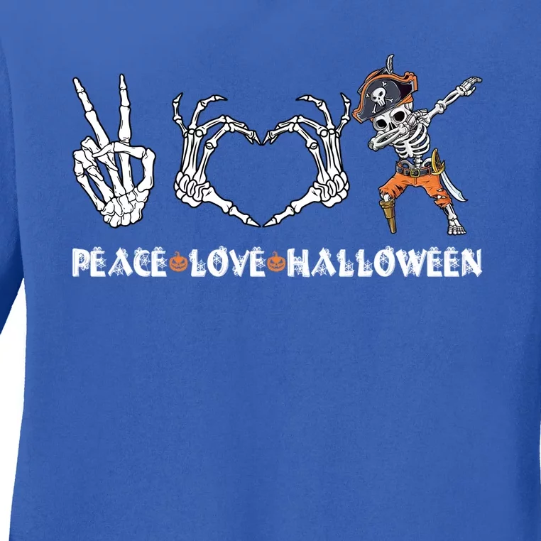 Peace Love Halloween Dabbing Skeleton Pirate Funny Dab Gift Ladies Long Sleeve Shirt