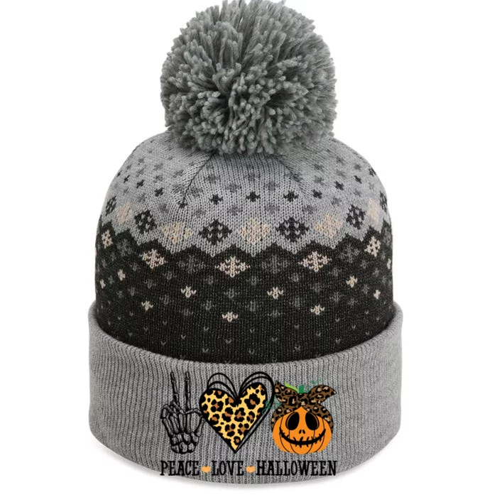 Peace Love Halloween Festive Leopard The Baniff Cuffed Pom Beanie