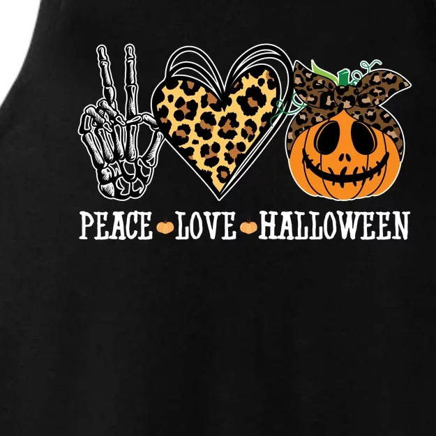 Peace Love Halloween Festive Leopard Ladies Tri-Blend Wicking Tank